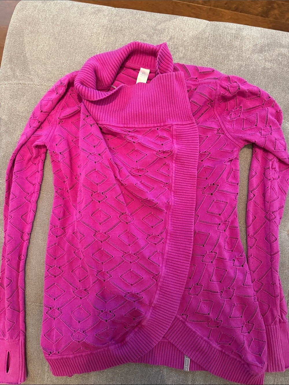 Ivivva Open-Front Pointelle Cardigan in Bright Fuchsia